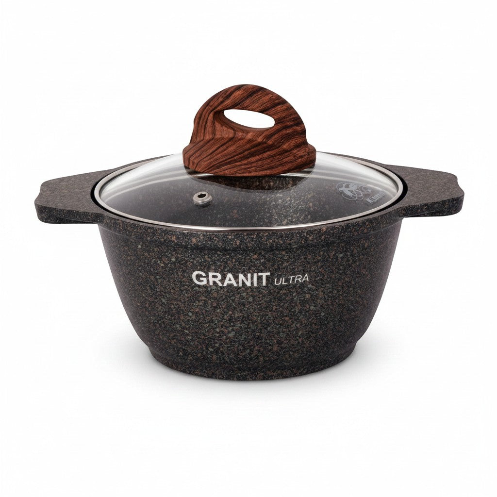 Asia Trade 1-liter KUKMARA Granit Ultra cast aluminum pot with non-stick granite coating and glass lid