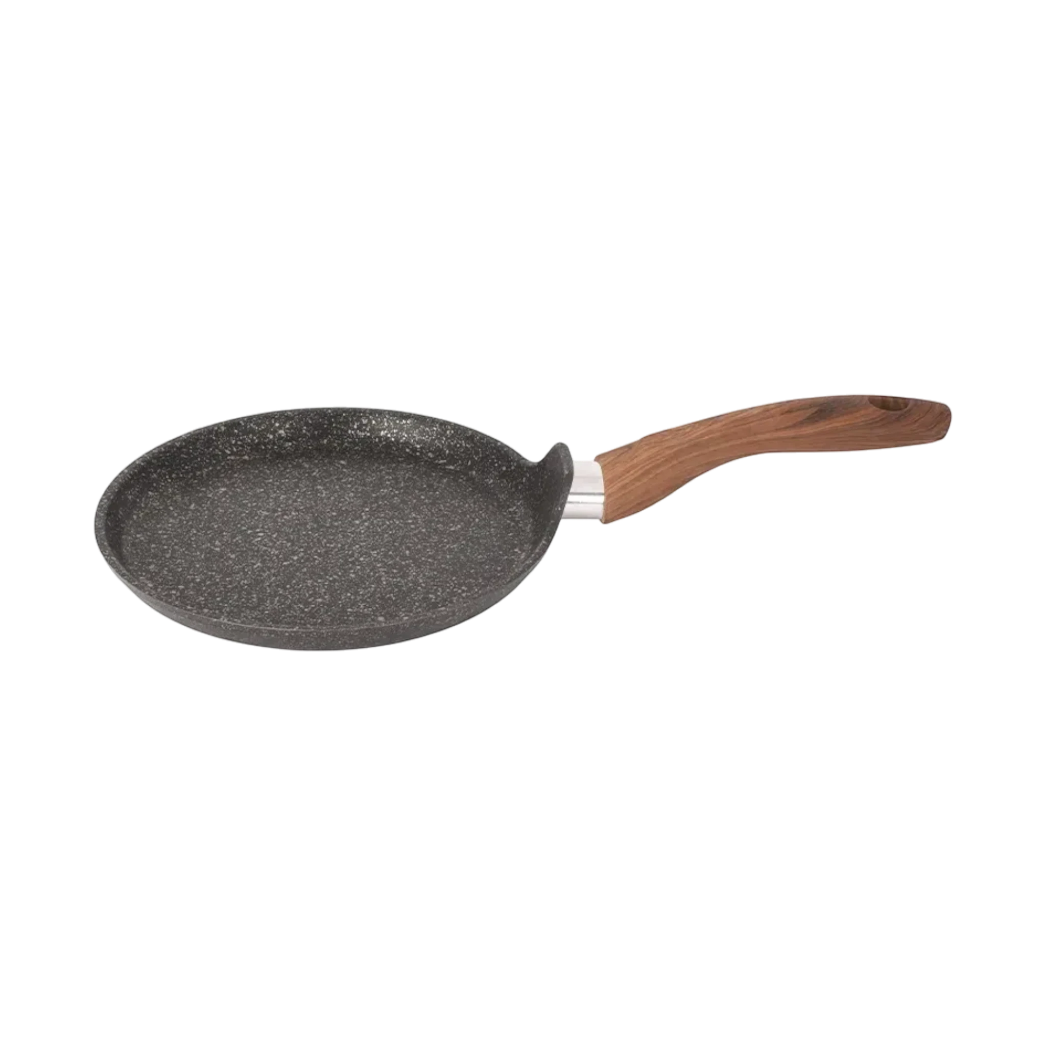 Asia Trade 20cm Granit Ultra pancake pan with non-stick speckled grey coating and ergonomic wood-effect handle