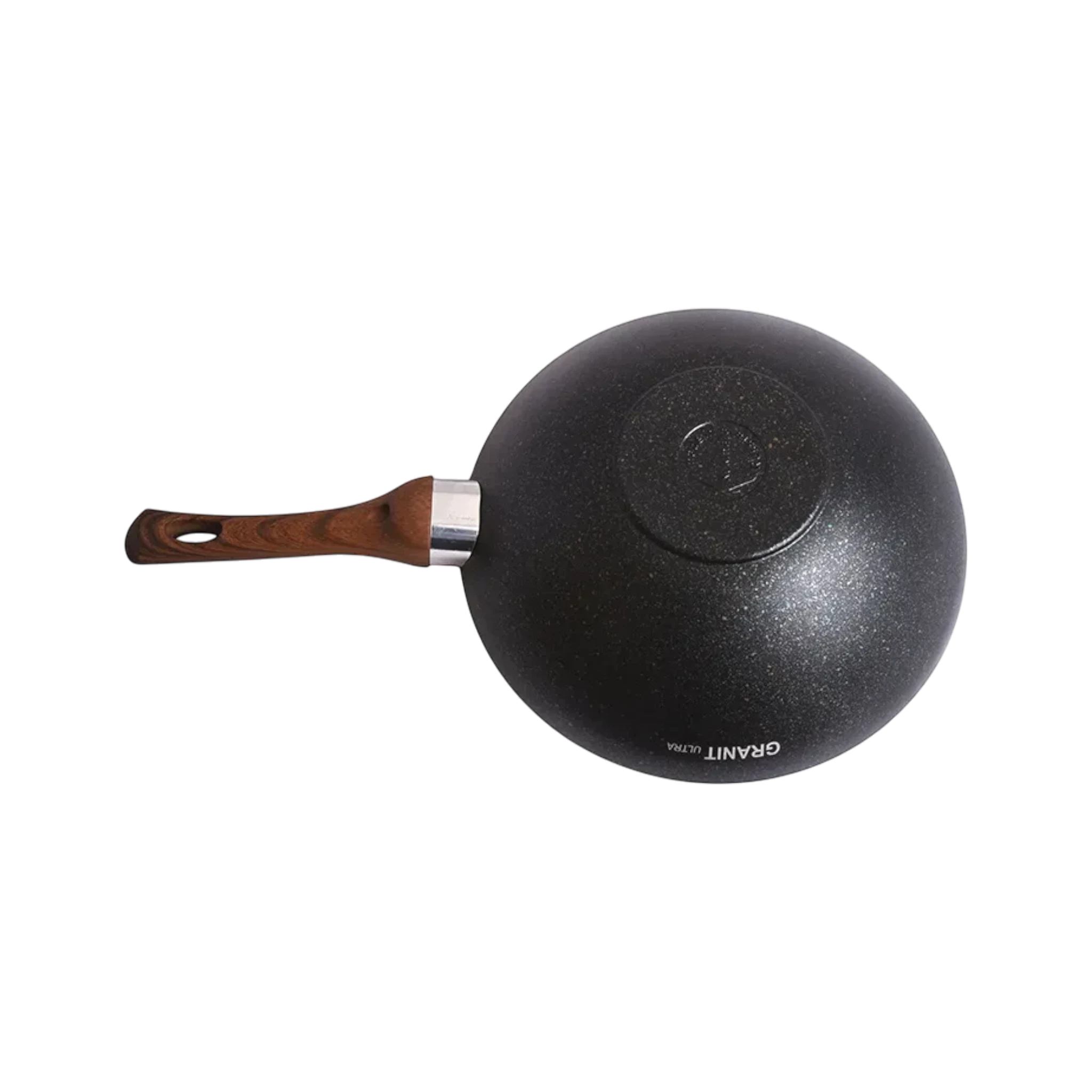 Asia Trade Granit Ultra 28cm wok pan with a black granite-effect non-stick coating and a wooden-look handle.