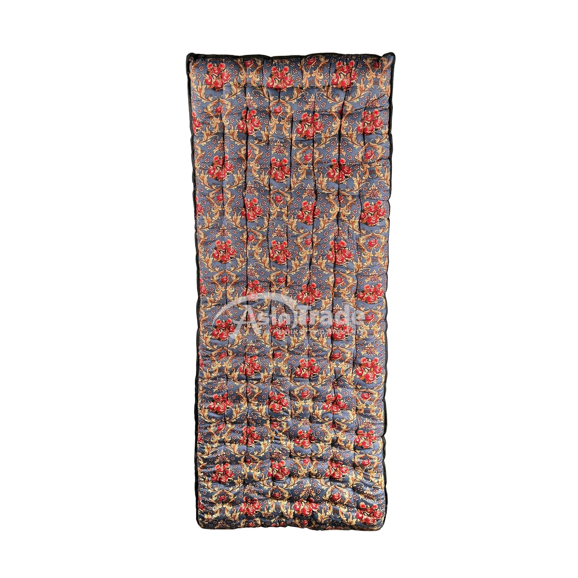 Asia Trade grey Uzbek Korpacha mattress featuring a traditional floral pattern with red roses and gold vines