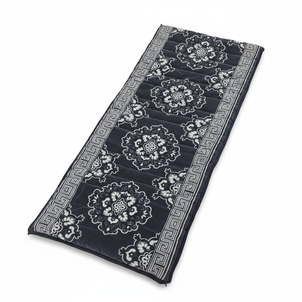 Asia Trade grey velvet Uzbek Korpacha floor mattress with traditional floral patterns and geometric border