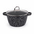 Asia Trade Grezia 3.5L non-stick cast aluminum cooking pot with glass lid and black marble pattern finish