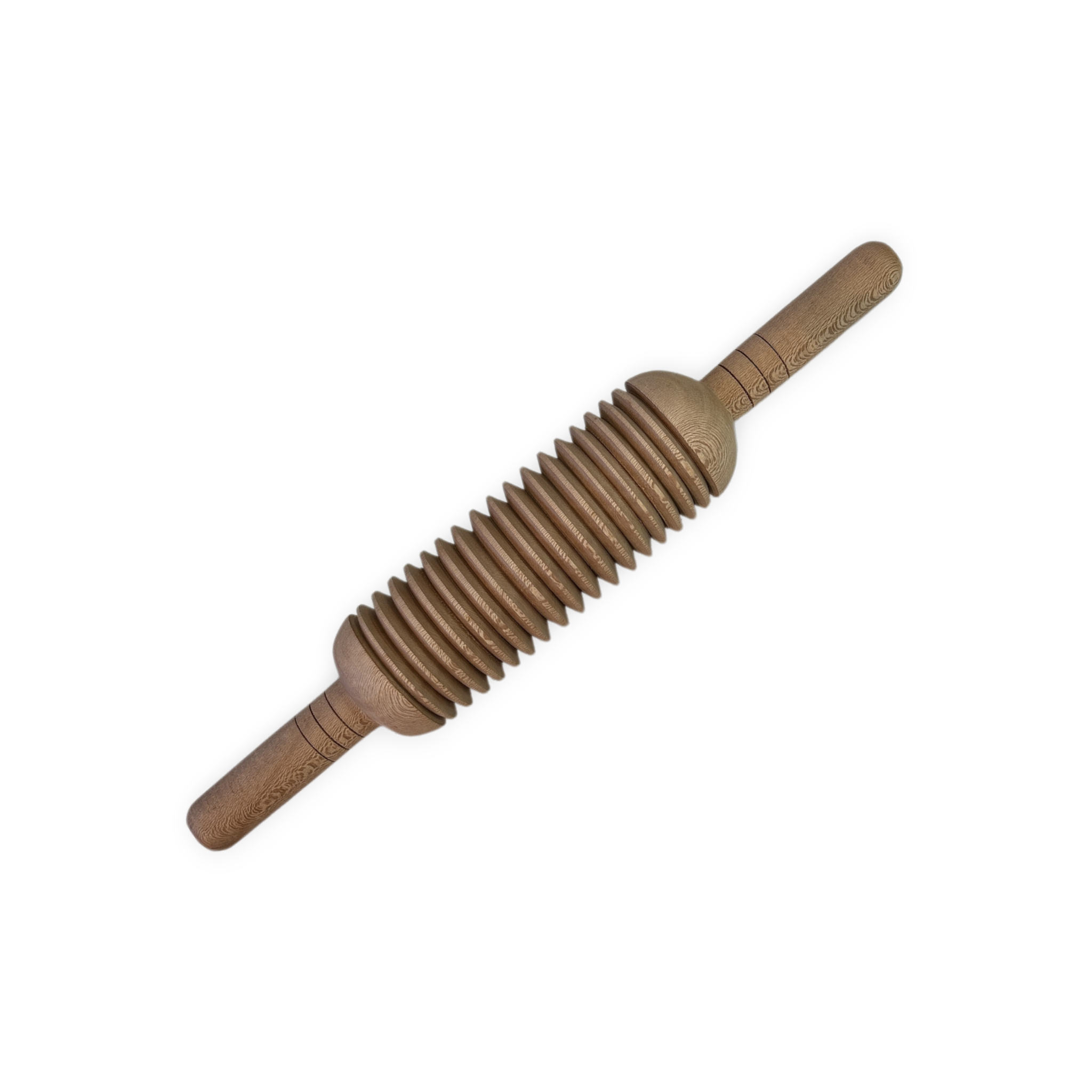 Asia Trade traditional handmade wooden pasta rolling pin with a unique grooved design for precise dough texture.