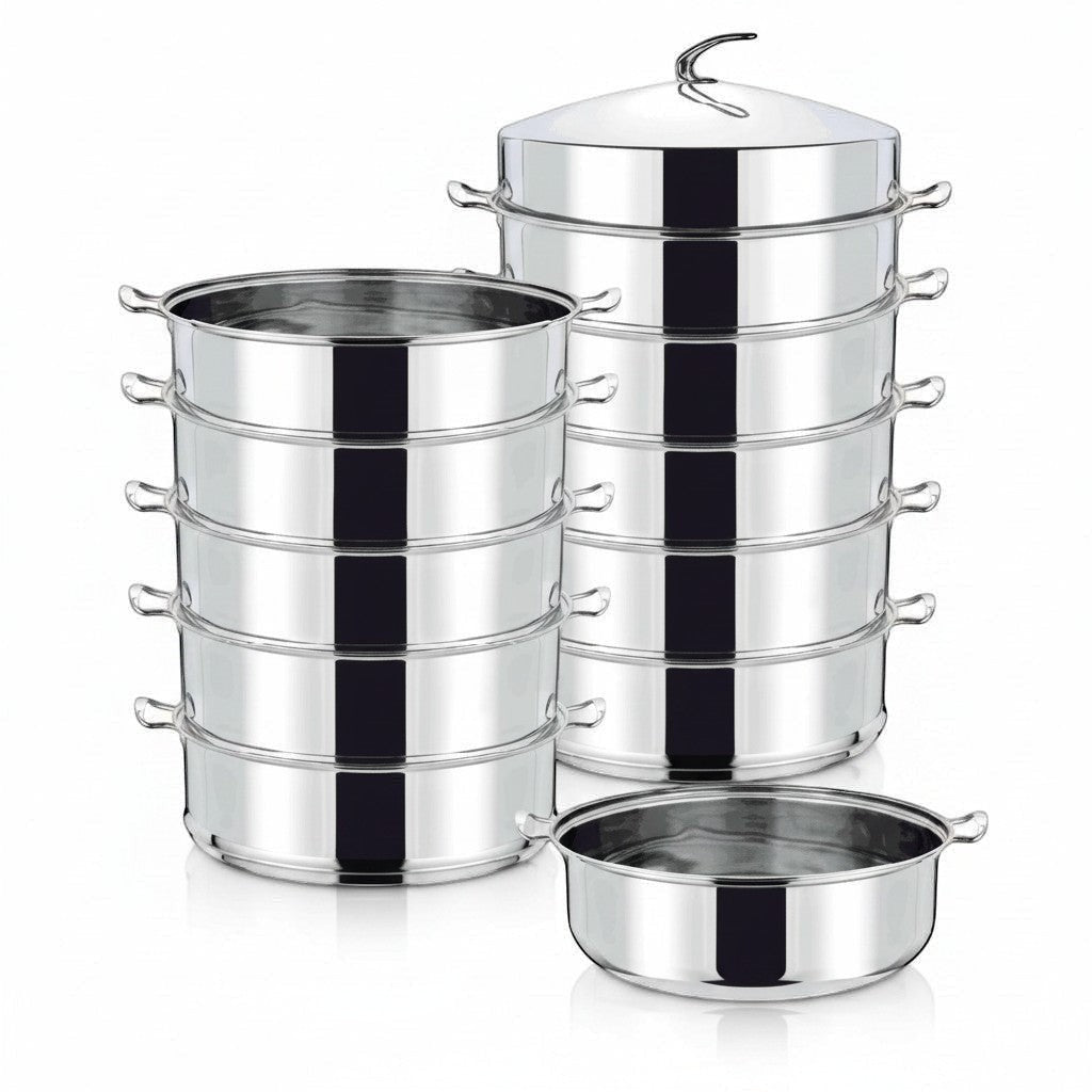 Asia Trade 52cm industrial stainless steel multi-tier steamer pot set for dumplings and dim sum