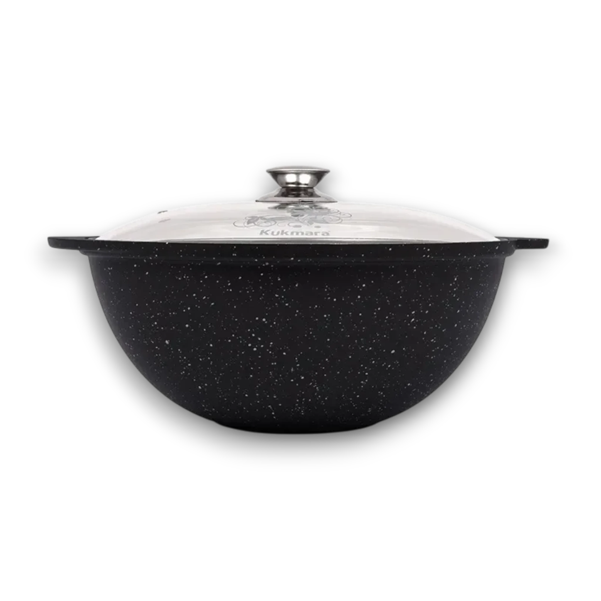 Asia Trade 4.5 liter Kazan pot in dark marble finish with a glass lid, featuring a durable non-stick coating.