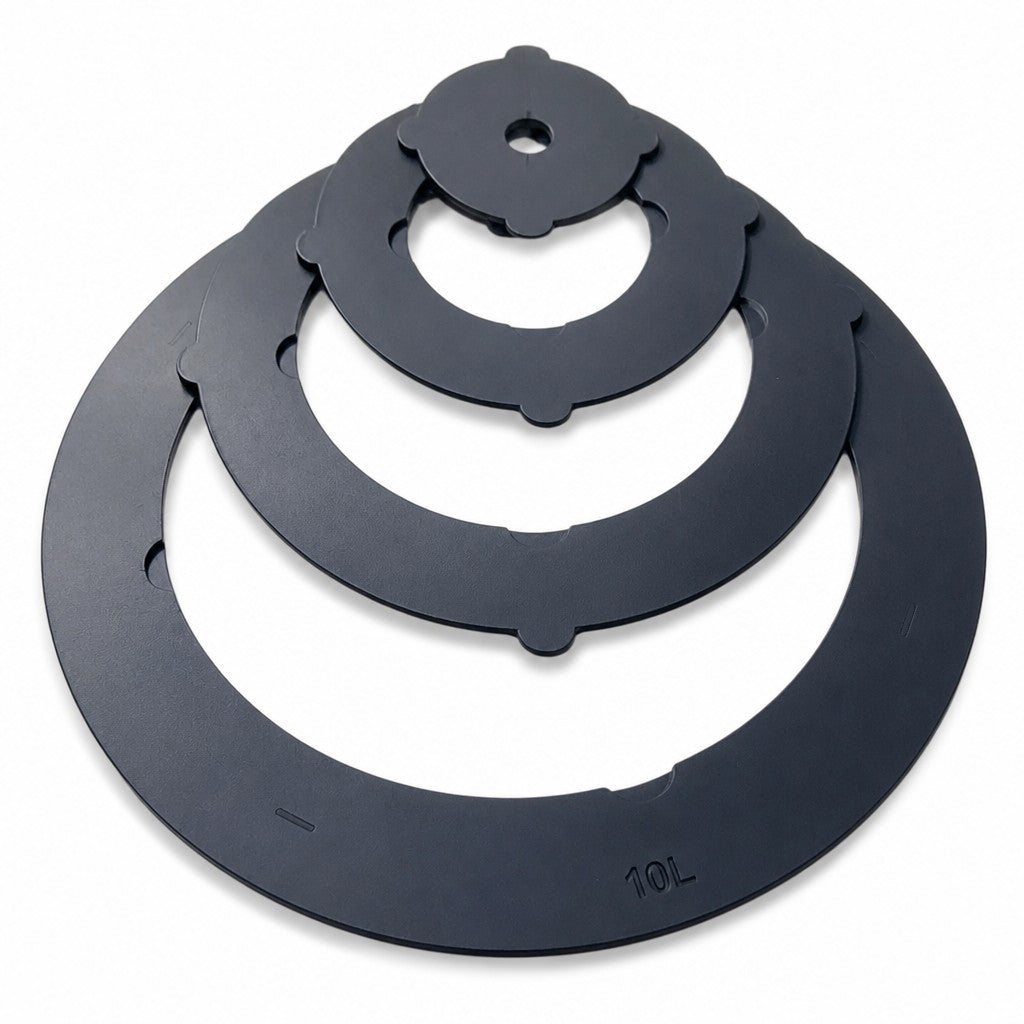 Asia Trade black metal reduction rings for 10L Kazan outdoor stove, set of three nesting circular plates