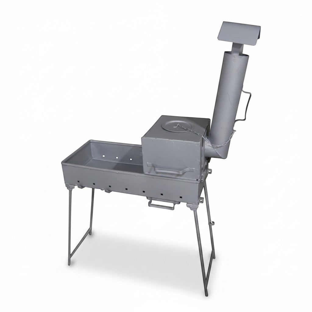 Asia Trade Kukmara black metal combination grill and stove with chimney for outdoor cooking and skewers