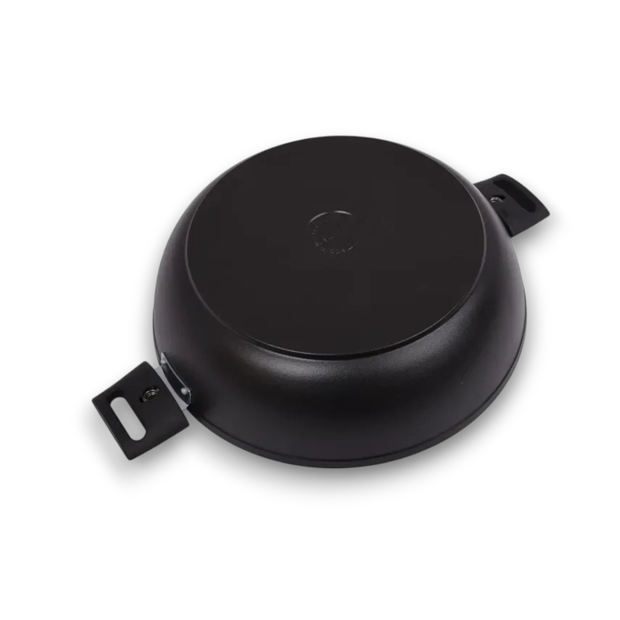 Asia Trade Kukmara 30cm black cast aluminum non-stick frying pan with detachable handles, bottom view