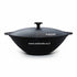 Asia Trade Kukmara 2.7L black cast iron wok with aluminum lid, suitable for induction and open fire cooking.