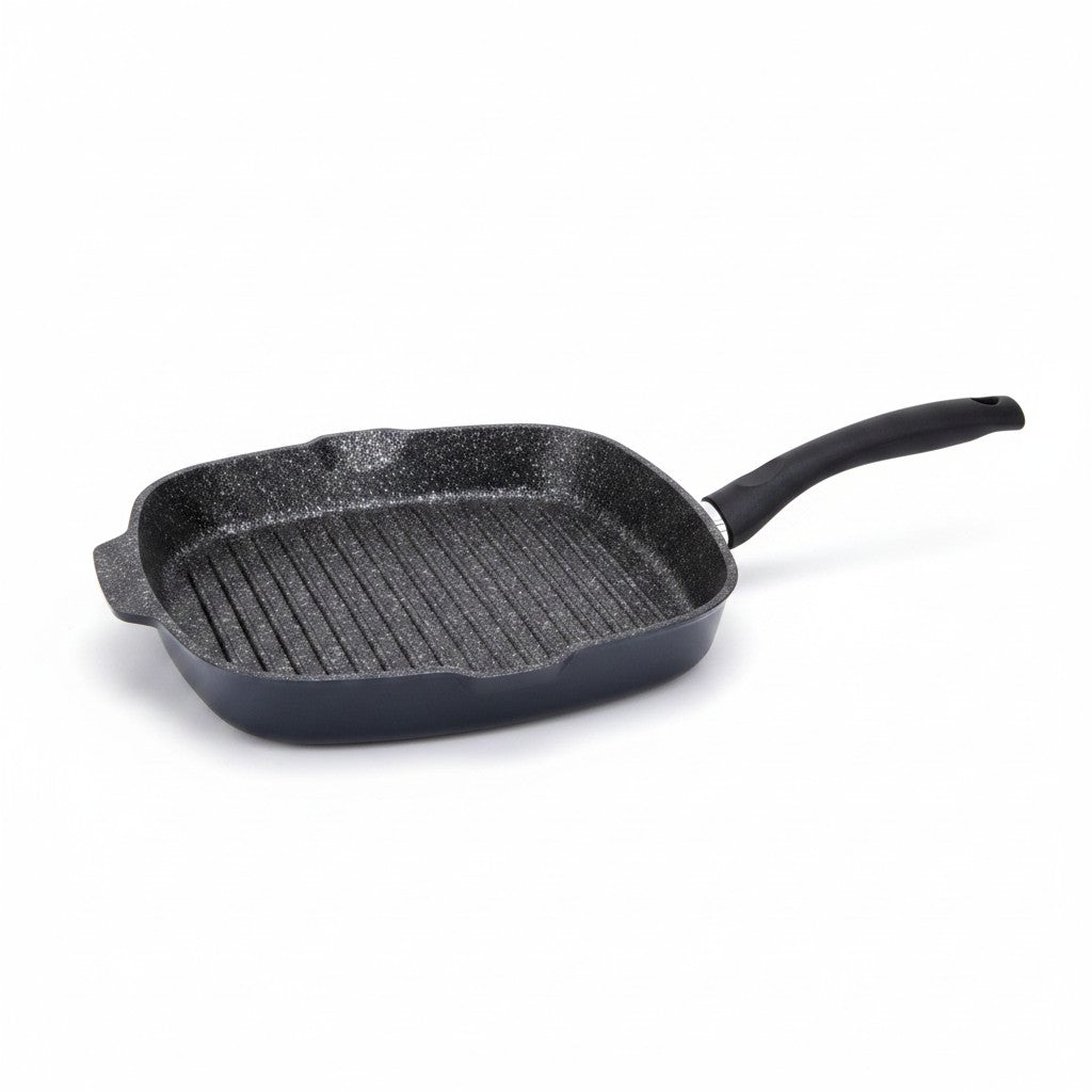 Asia Trade Kukmara square grill pan with non-stick Ultra Granit coating and black handle on a white background