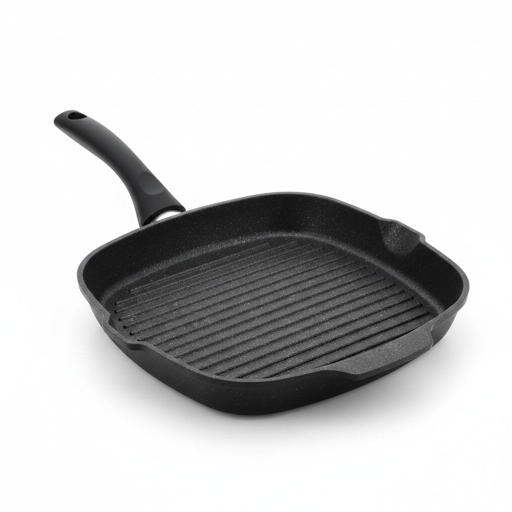 Asia Trade Kukmara 28x28cm square cast aluminum grill pan with non-stick Ultra Granit coating and black handle