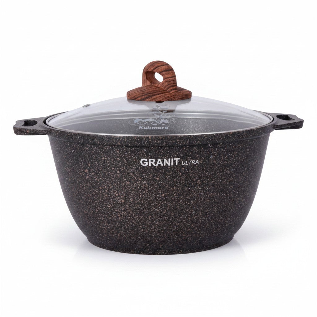 Asia Trade Kukmara 3-liter Granit Ultra cast aluminum pot with non-stick speckled coating and glass lid