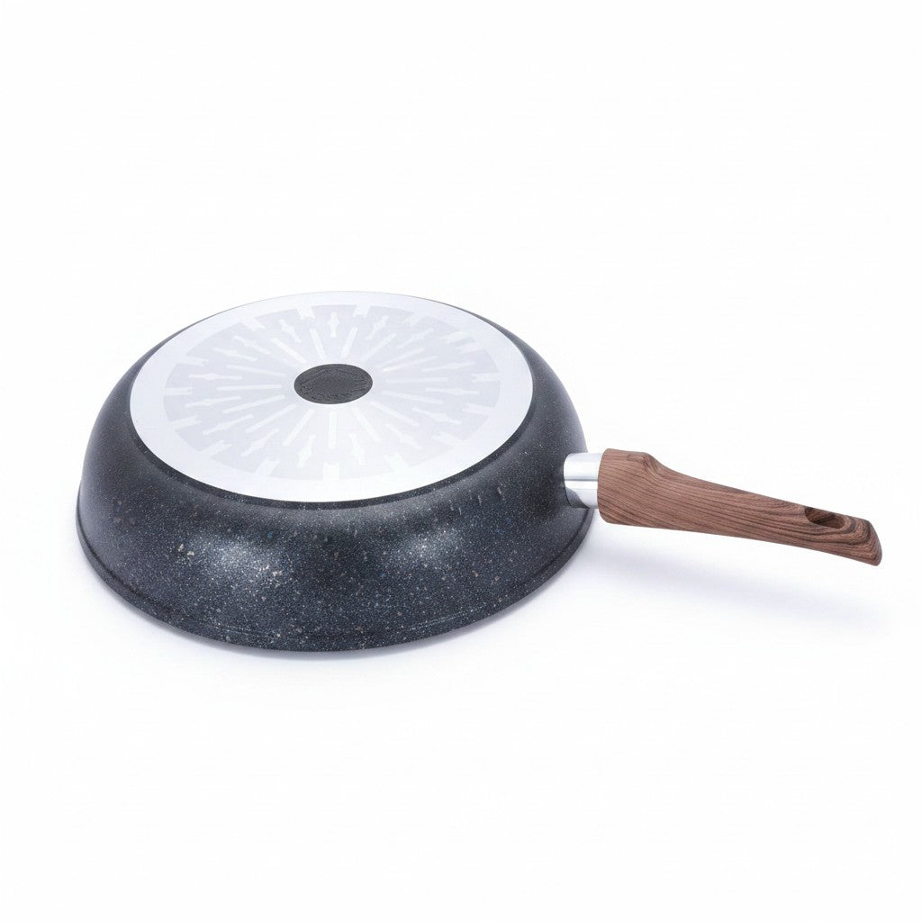 Asia Trade KUKMARA 28cm induction frying pan with granite non-stick coating and brown wood-effect handle