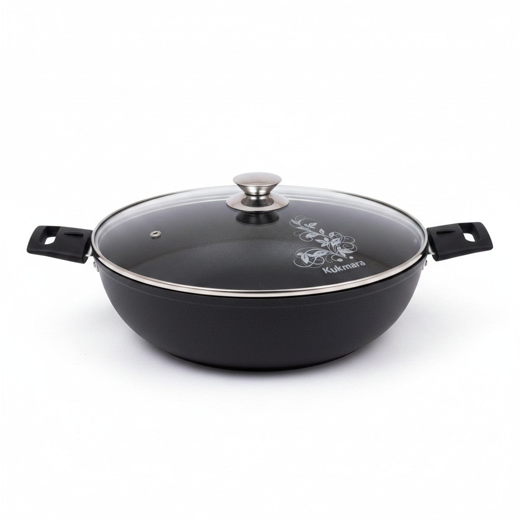 Asia Trade Kukmara 30cm non-stick saute pan with glass lid and removable handles, made of cast aluminum