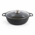 Asia Trade Kukmara 4-liter non-stick cast aluminum saute pan with glass lid, 26cm diameter, black finish.