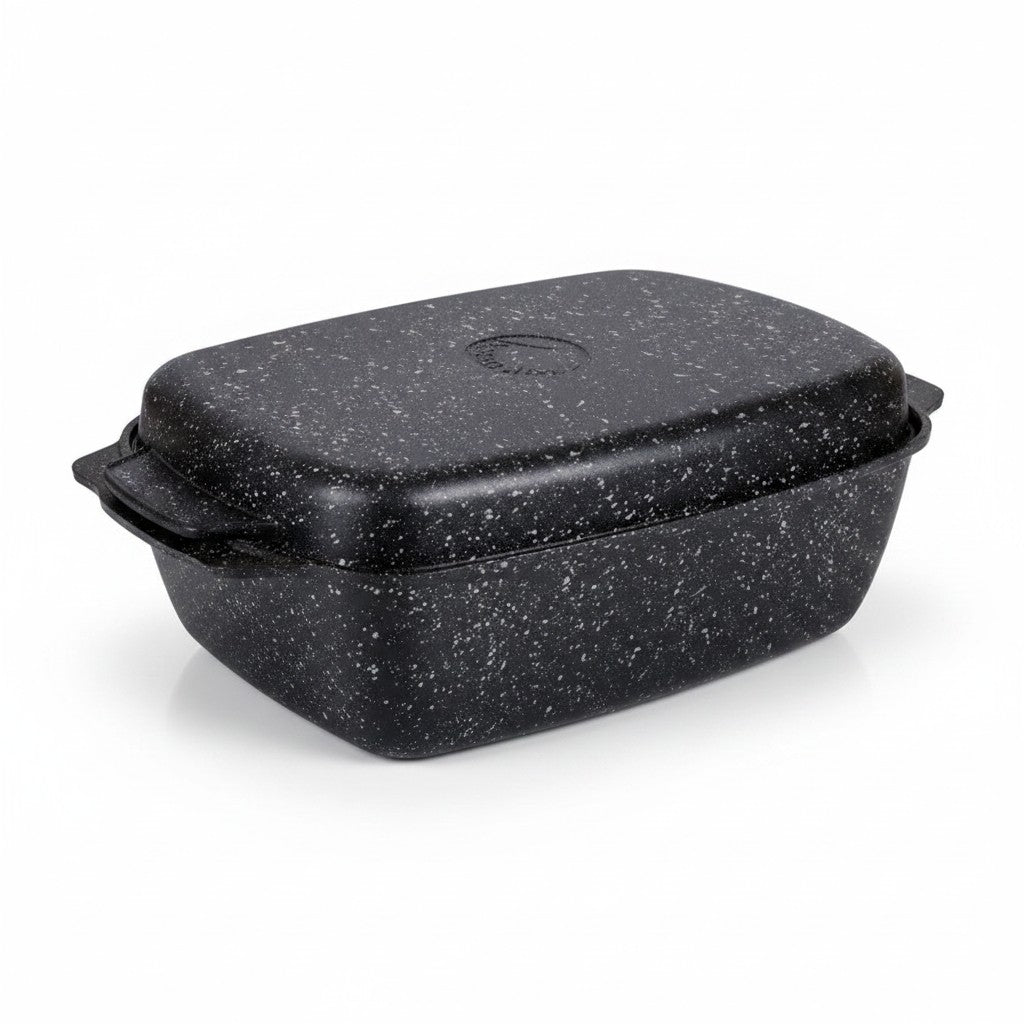 Asia Trade Kukmara 5.5L rectangular non-stick cast aluminum roaster pot with marble coating and lid