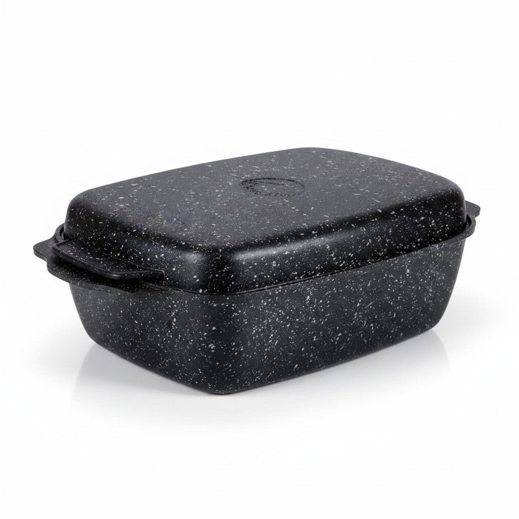 Asia Trade Kukmara 5.5L rectangular non-stick cast aluminum roaster with marble coating and lid