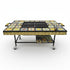 Asia Trade mosaic tile outdoor grill table with metal frame, wooden handles, and wheels on a white background