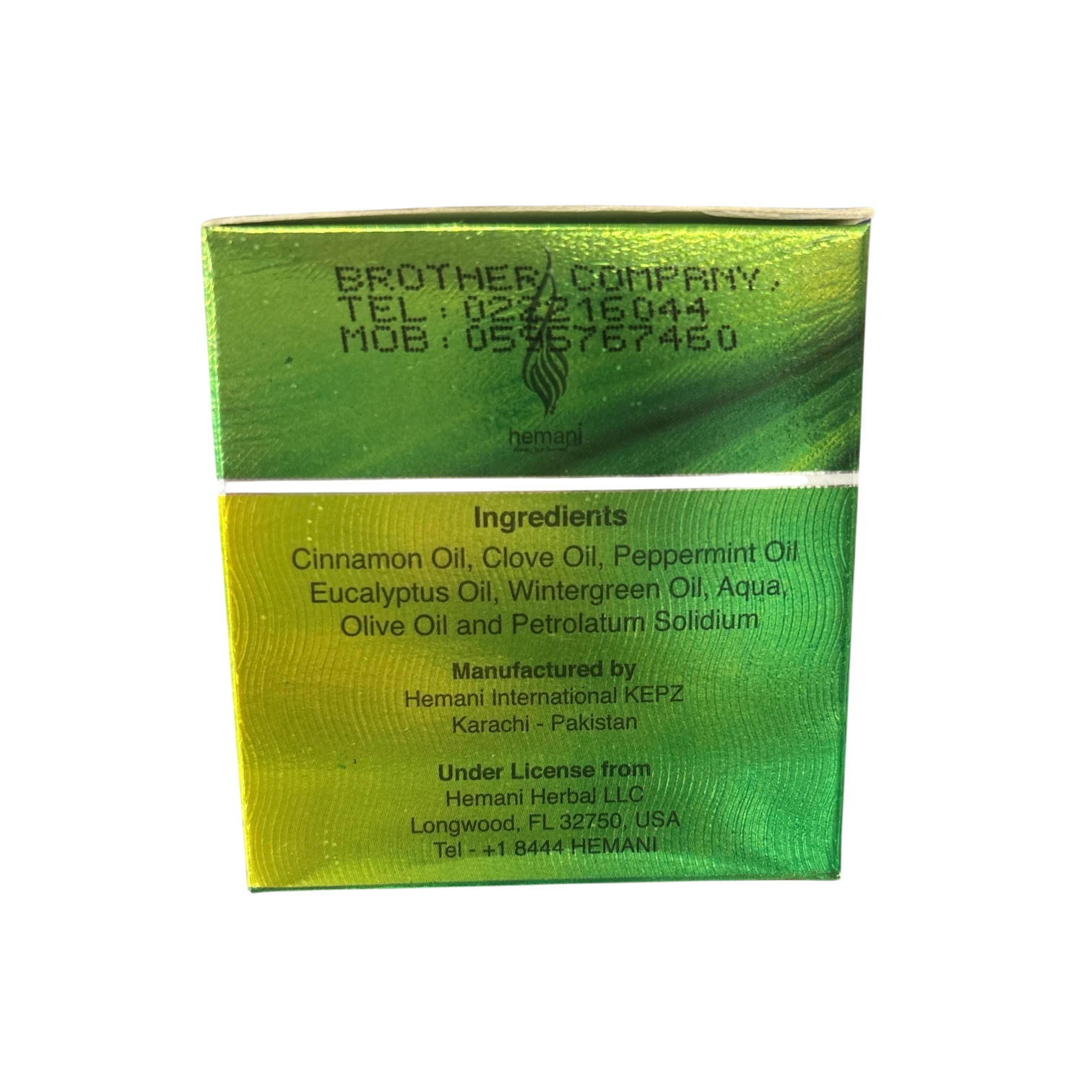 Asia Trade muscle rub packaging showing ingredients list including olive, eucalyptus, and peppermint oils.