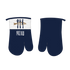 Asia Trade ARCOSTEEL navy blue oven mitt with fish and cutlery graphic print and menu text