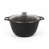Asia Trade 4L non-stick cast aluminum pot with glass lid, featuring a traditional design and heat-resistant handles.