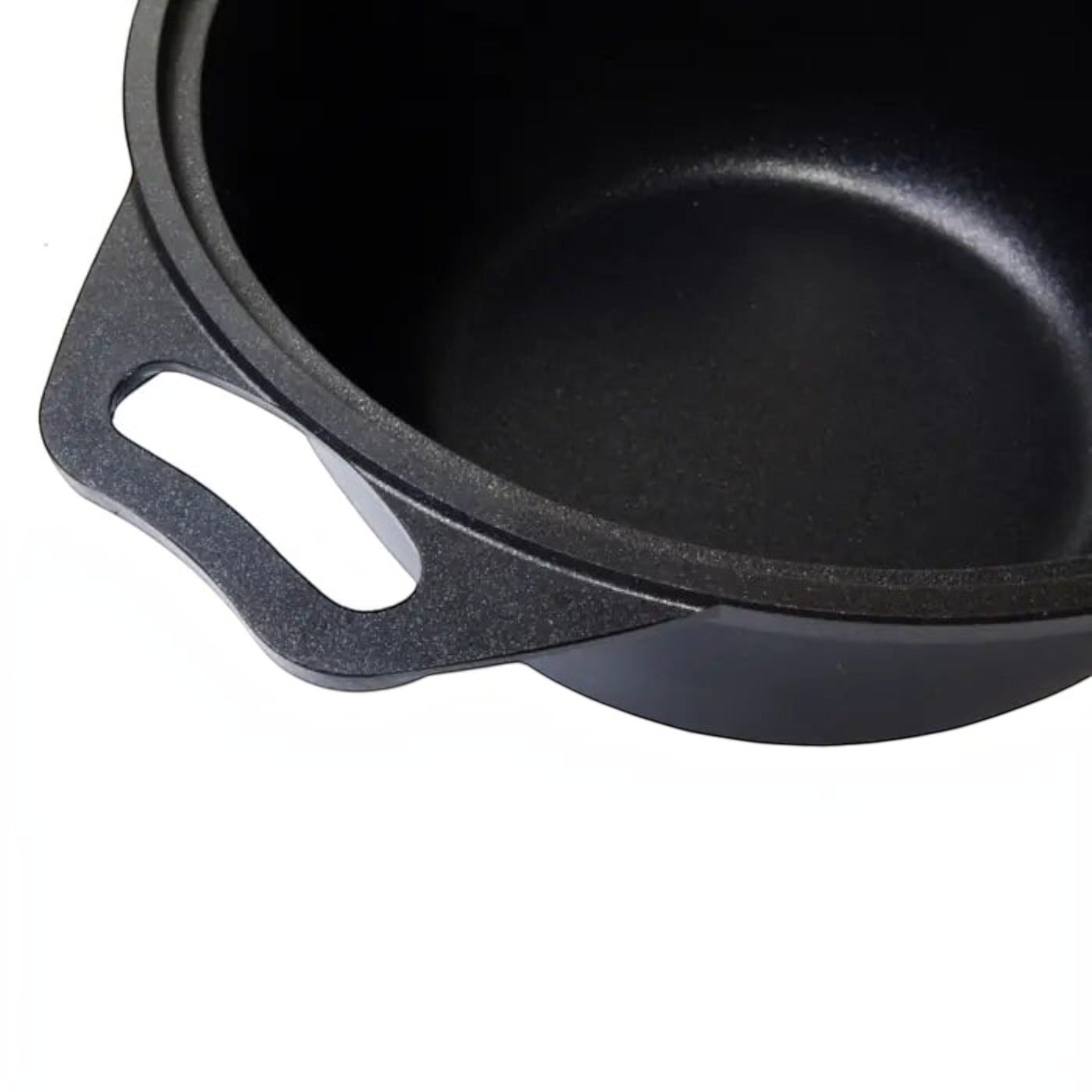 Asia Trade 2-liter non-stick cast aluminum cooking pot with integrated side handles and black textured finish
