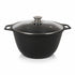 Asia Trade 3-liter non-stick cast aluminum pot with a glass lid, featuring a traditional black design.