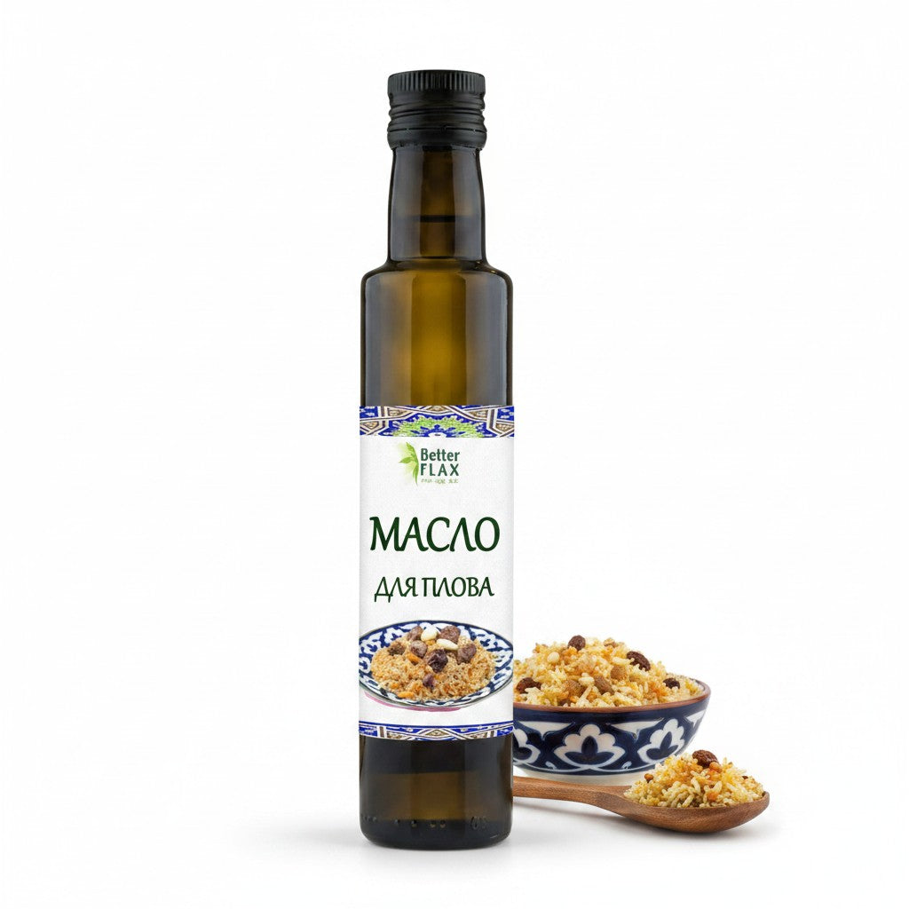 Asia Trade 750ml glass bottle of premium plov cooking oil with toasted sesame and sunflower oil blend