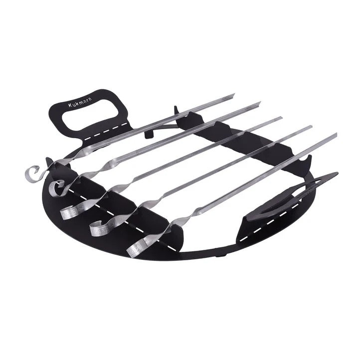 Asia Trade skewer stand for 8L outdoor oven with 5 stainless steel skewers and ergonomic handles