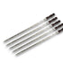 Asia Trade stainless steel barbecue skewers with dark wooden handles, 58cm long, set of five for grilling.