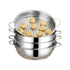 Asia Trade 26cm stainless steel multi-tier steamer pot with fresh manti dumplings on the top tray