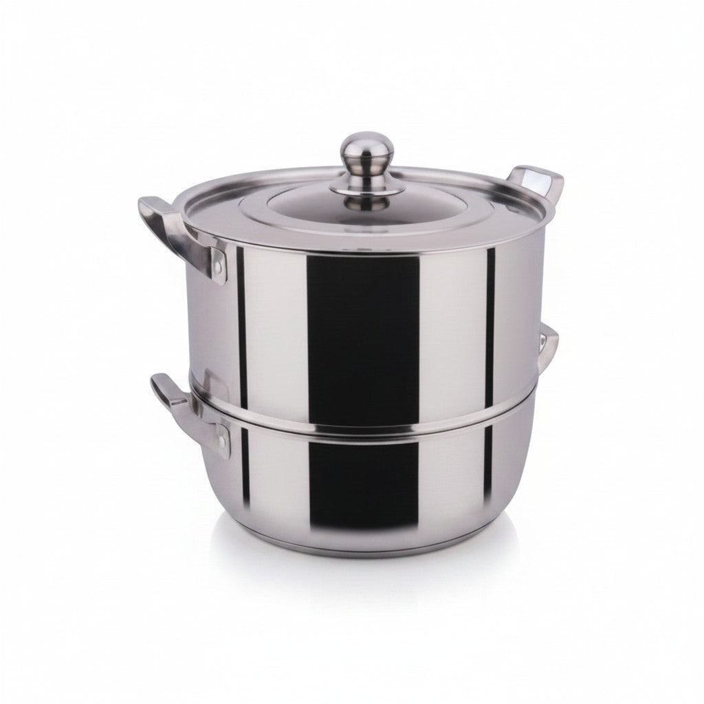 Asia Trade 38cm stainless steel multi-tier steamer pot for manti and vegetables with metal lid
