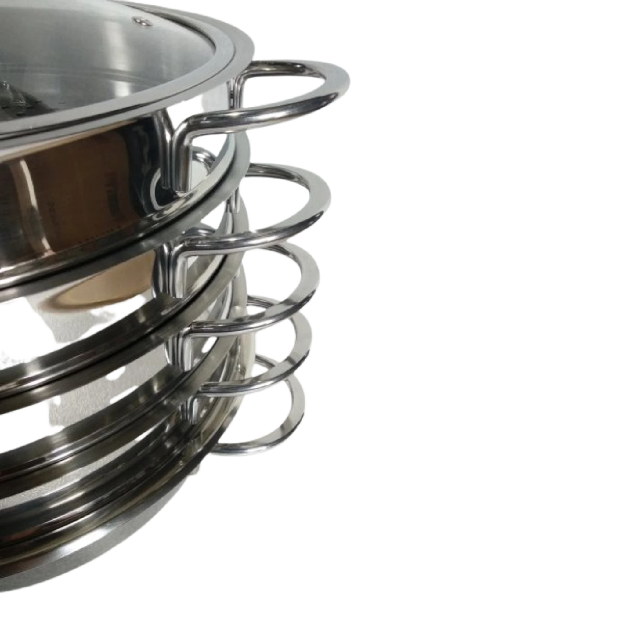 Asia Trade 28cm stainless steel multi-tier steamer pot for manti with glass lid and stackable trays