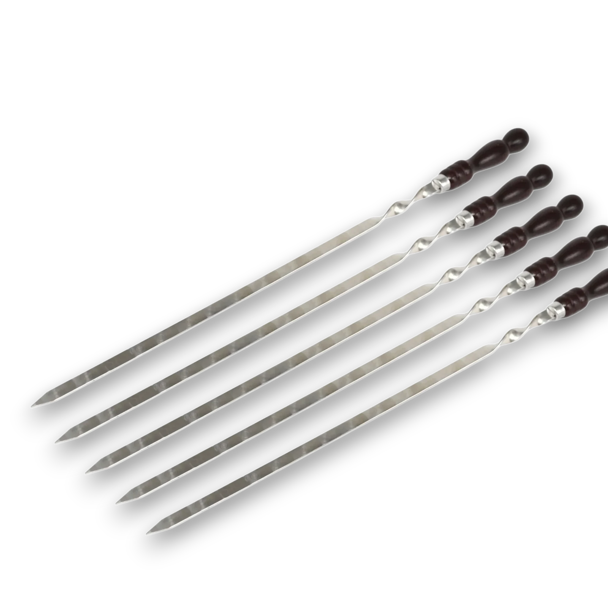 Asia Trade 58cm stainless steel skewer with a dark wooden handle for barbecue and grilling