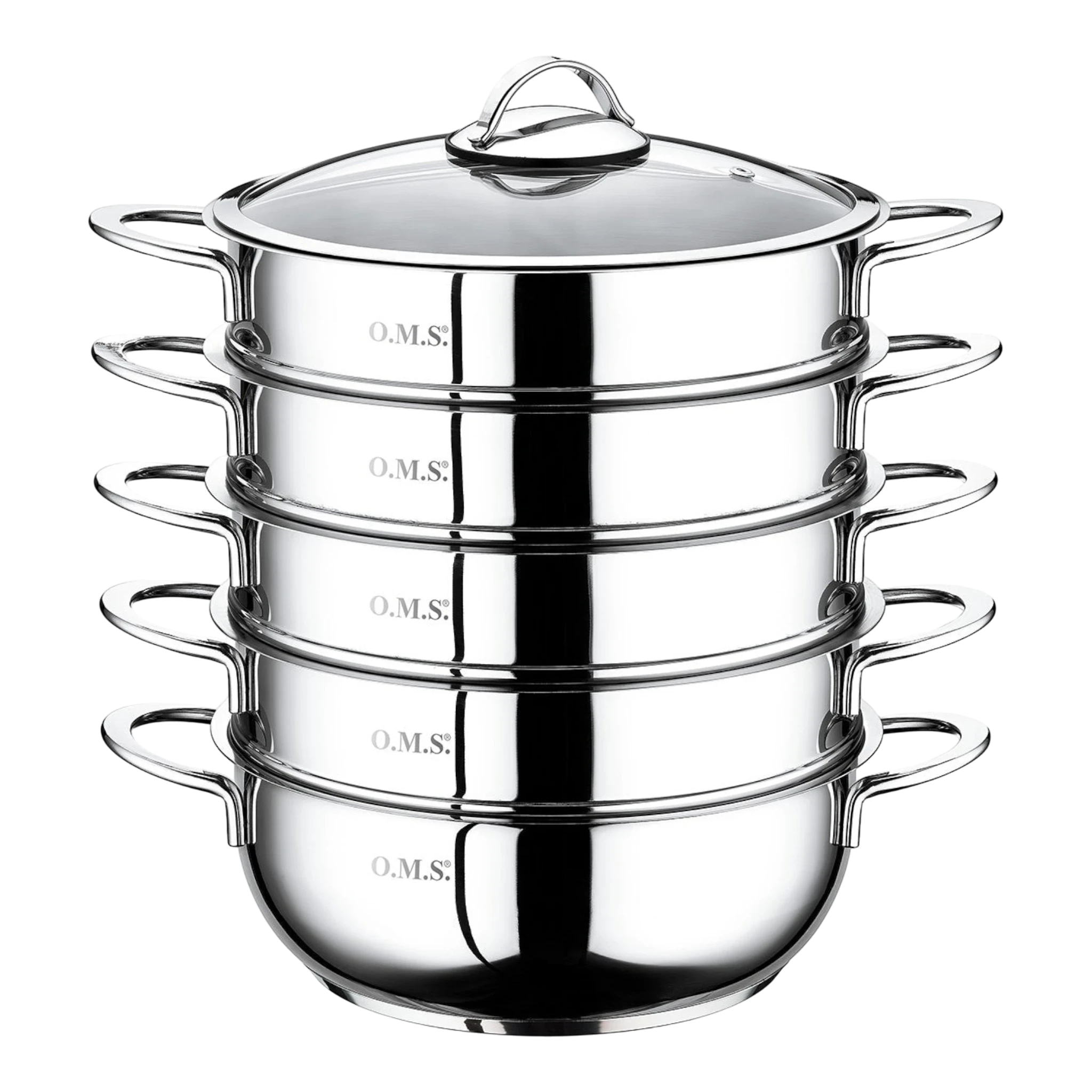 Asia Trade 32cm stainless steel multi-tier steamer pot with glass lid for induction cooktops