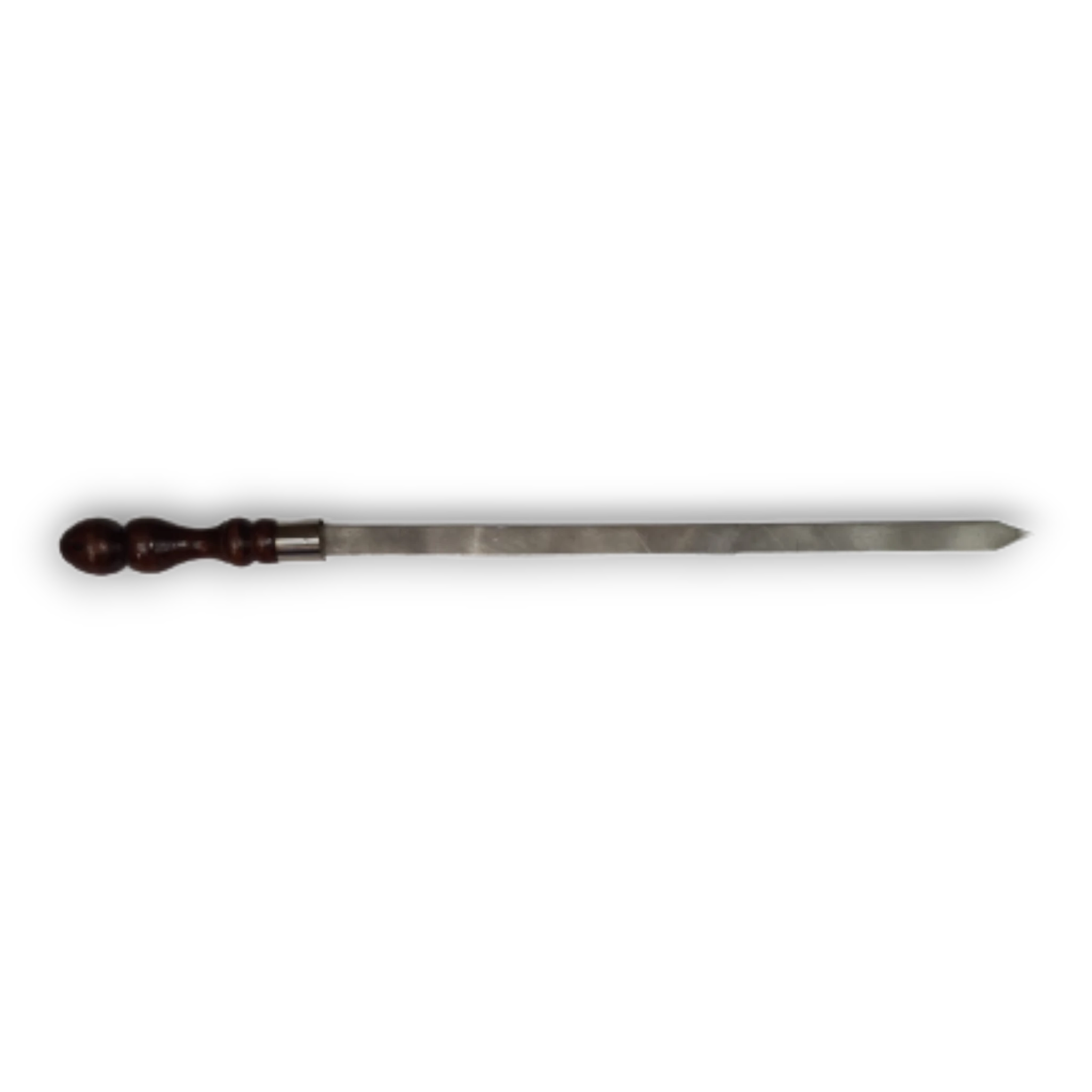 Asia Trade 60cm stainless steel barbecue skewer with a dark wooden handle for grilling meat and vegetables