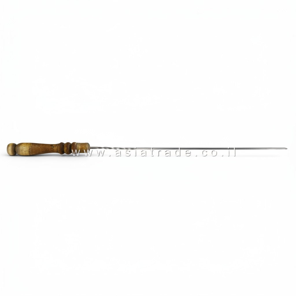 Asia Trade 66cm stainless steel barbecue skewer with a traditional wooden handle for grilling
