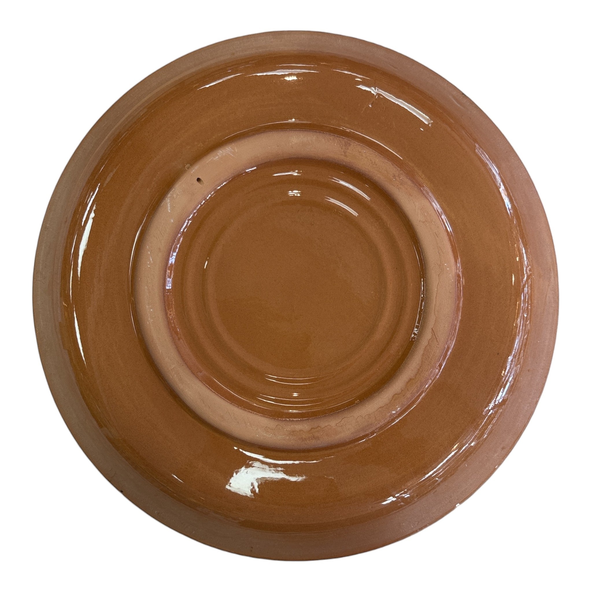 Asia Trade 32cm decorative ceramic plate with a smooth terracotta brown glazed finish, viewed from the underside.