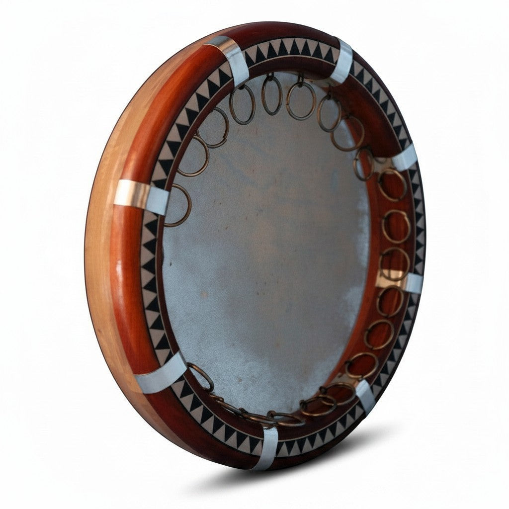 Asia Trade professional 39cm Uzbek doira drum with wooden frame, natural skin head, and metal jingle rings.