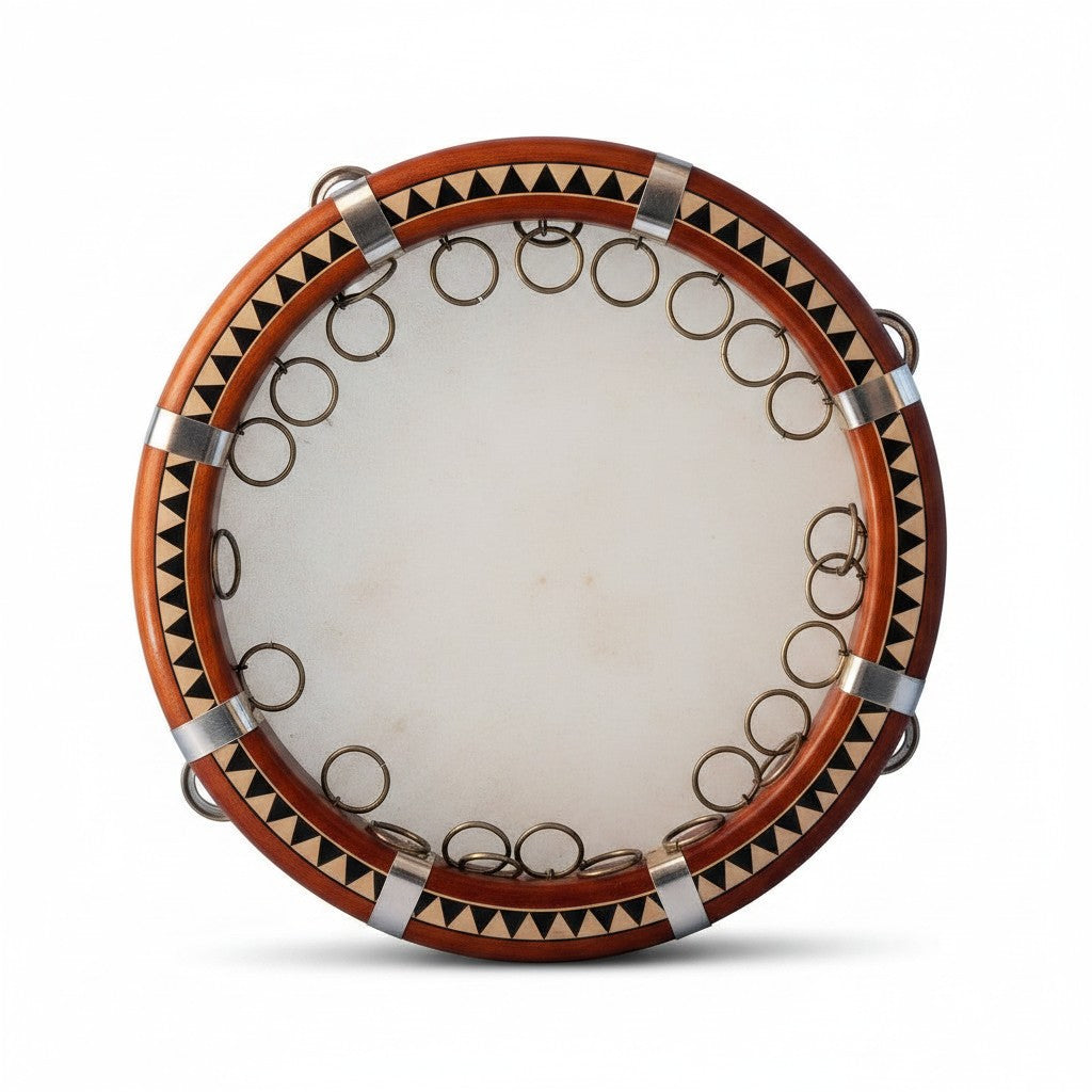 Asia Trade professional 39cm Uzbek doira frame drum with wooden frame, skin head, and metal jingle rings.