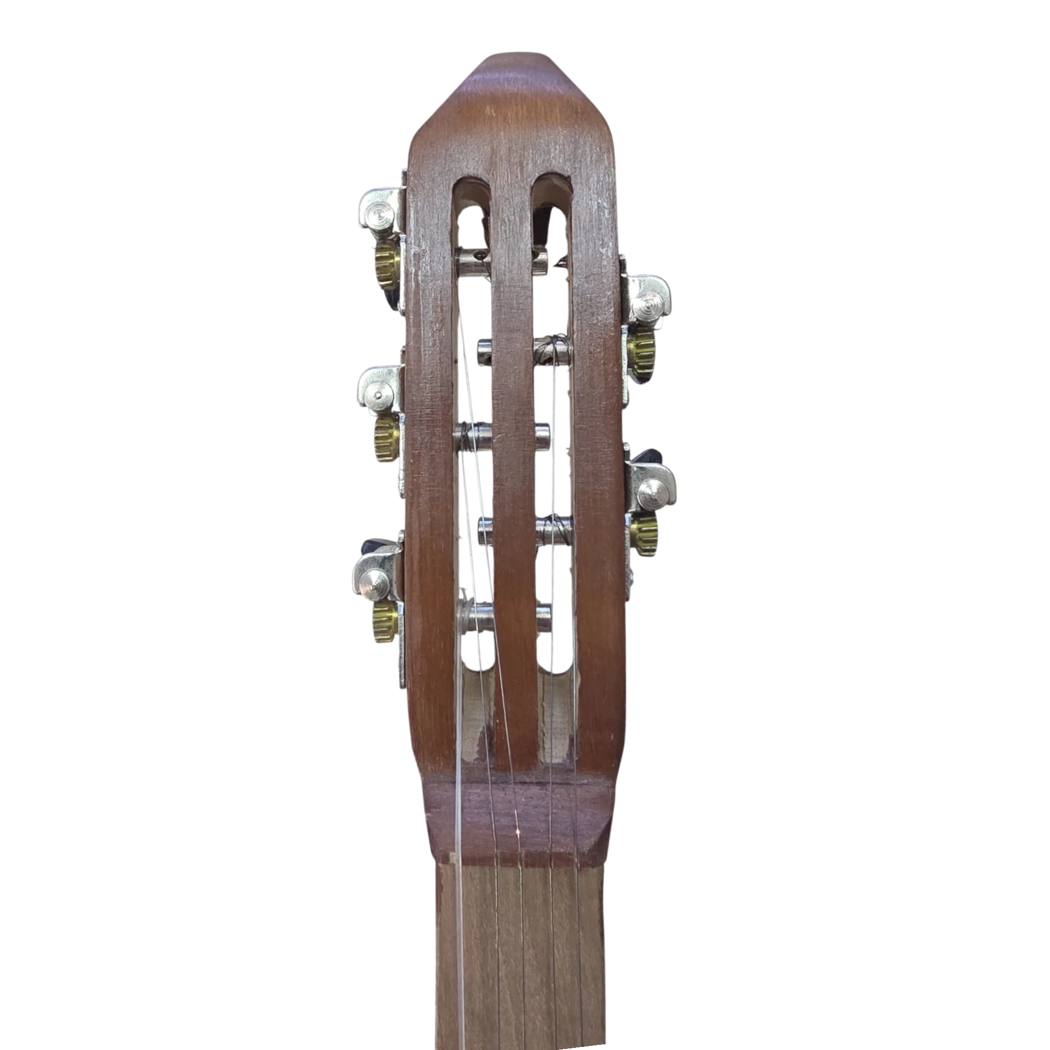 Asia Trade Uzbek rubab string instrument headstock with wooden neck and metal tuning pegs