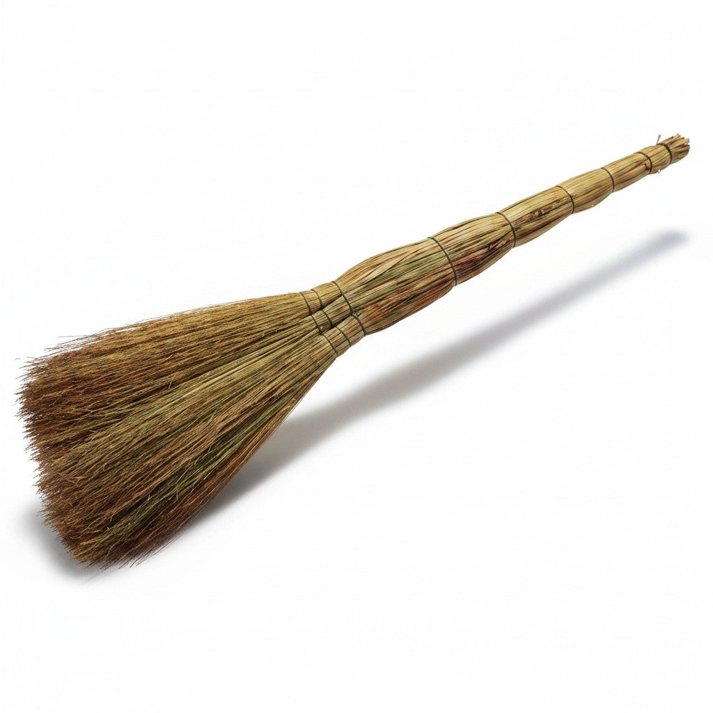 Asia Trade traditional 80cm Uzbek straw broom with natural fiber bristles and a long bound handle