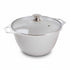 Asia Trade 3-liter white cast aluminum pot with a marble-effect non-stick coating and a glass lid.
