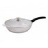 Asia Trade 24cm white non-stick cast aluminum frying pan with marble coating, glass lid, and detachable handle.