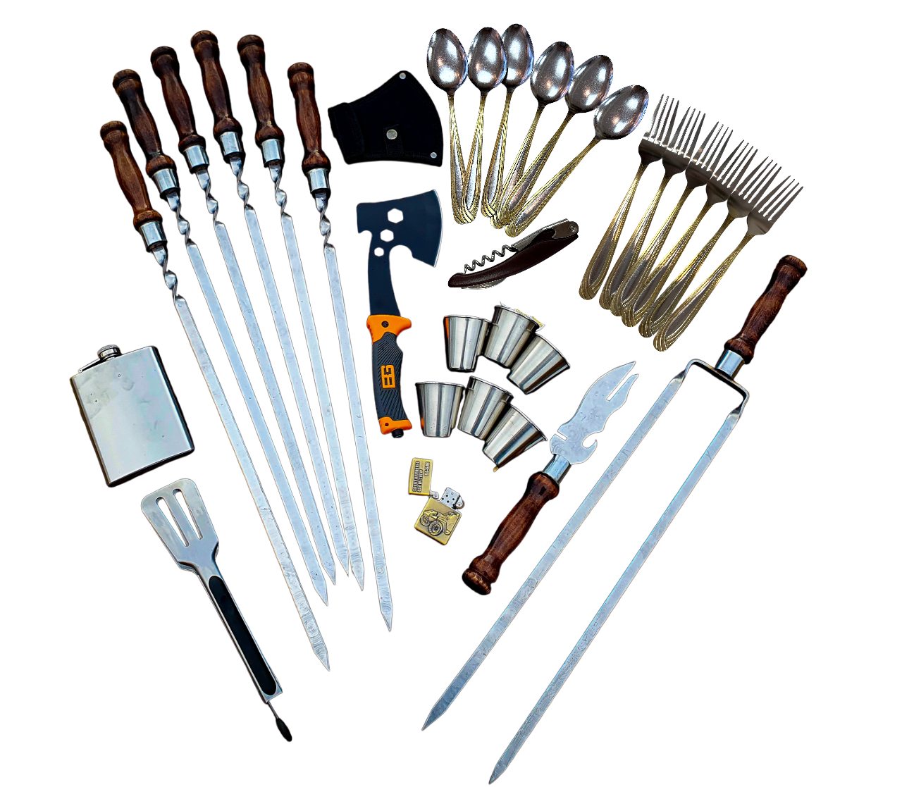 Набор шампуров в изящной деревянной коробке кожа VIP 8