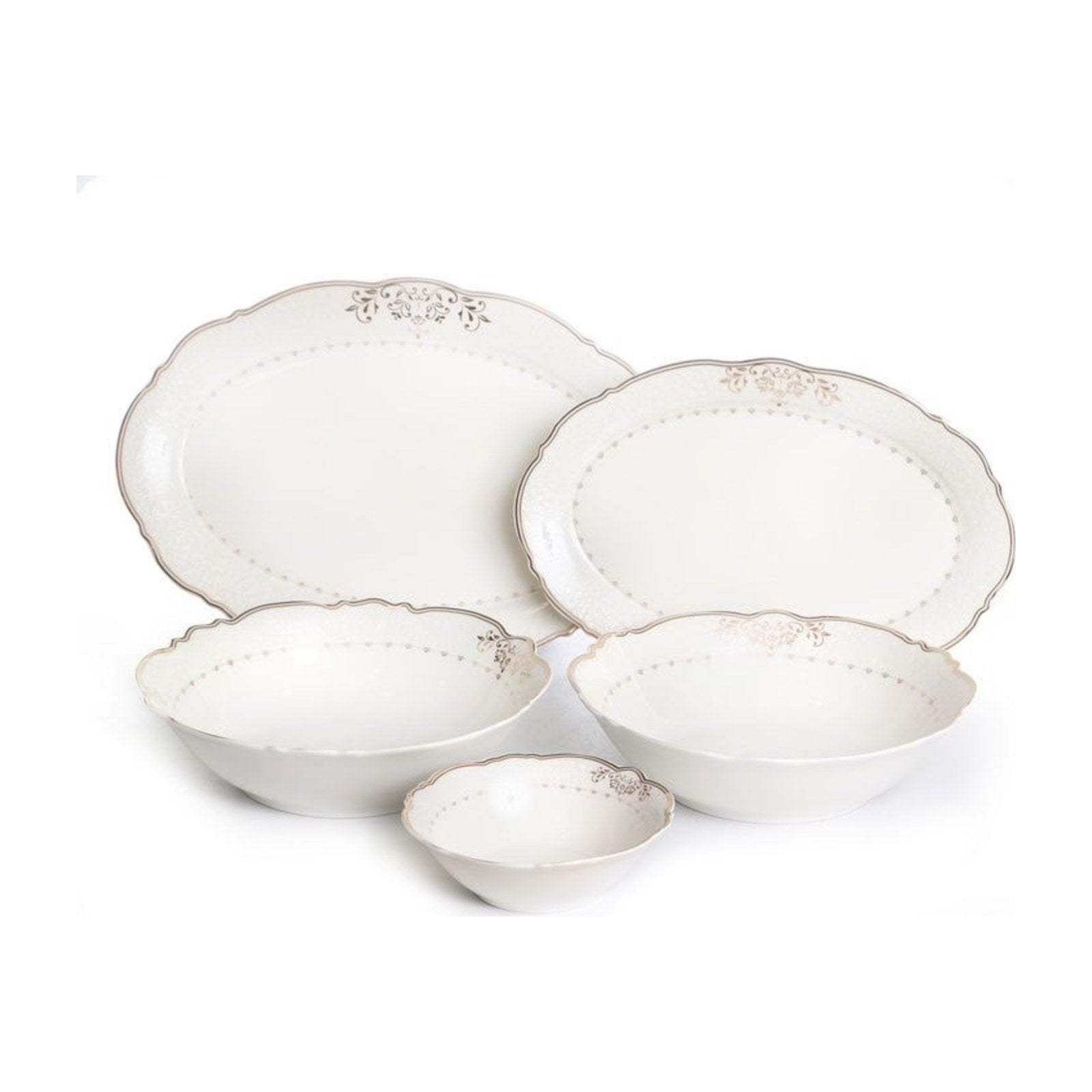 מערכת הגשה לשולחן 10 חלקים Daisy לבן וזהב New Bone China