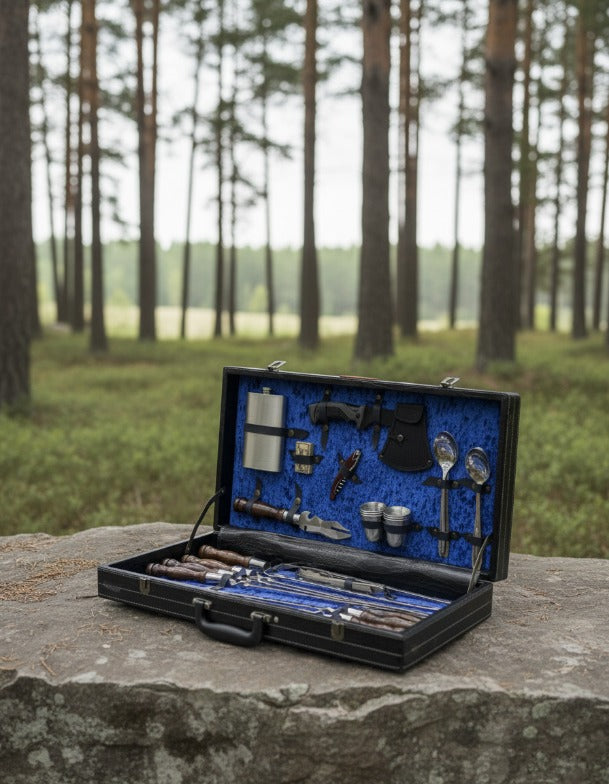 Набор шампуров в изящной деревянной коробке кожа VIP 8