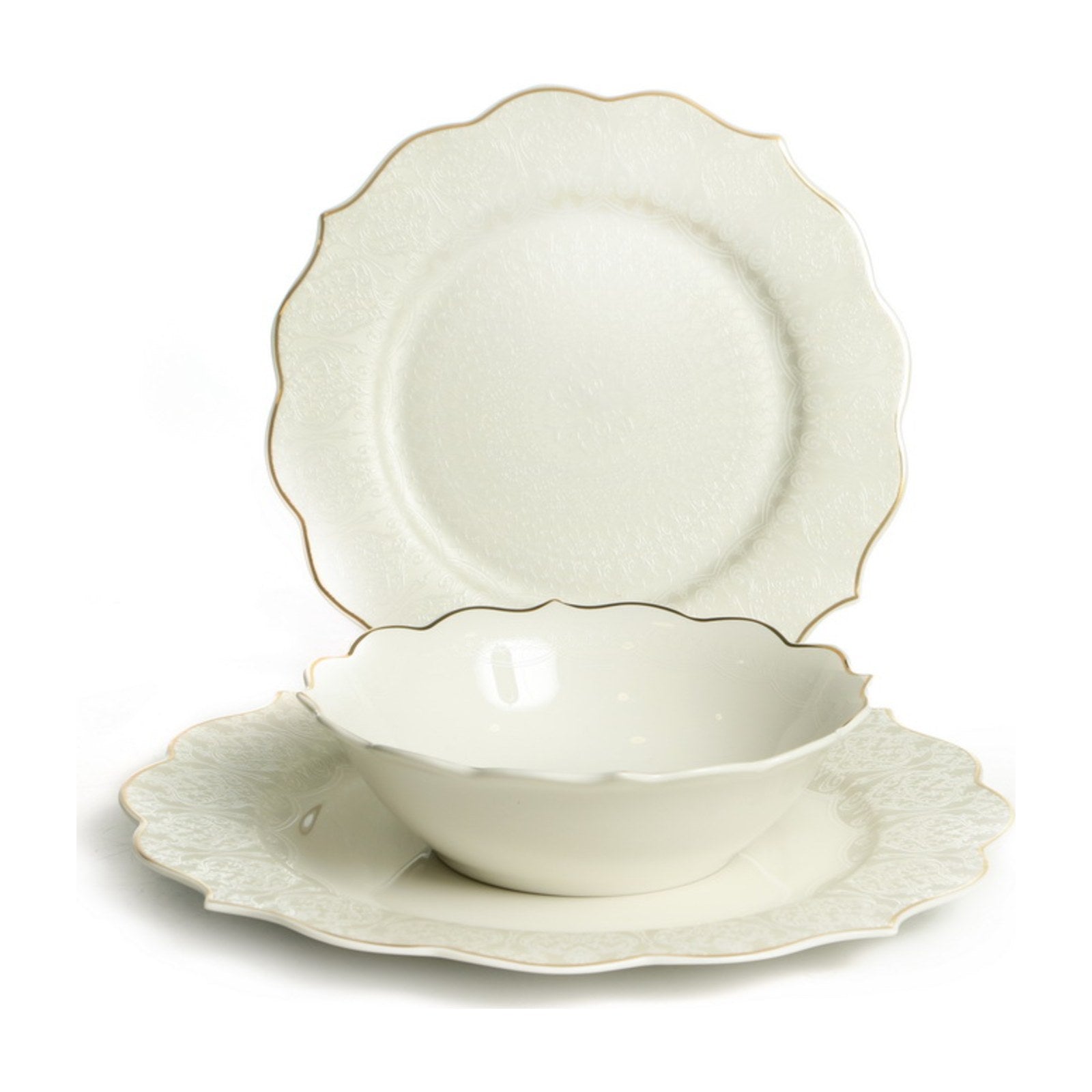 מערכת אוכל 18 חלקים Valerie לבן וזהב New Bone China