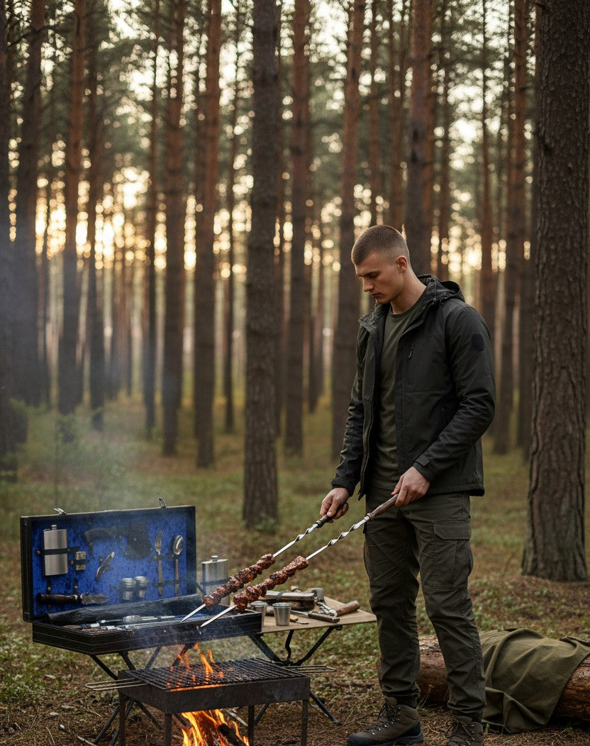 Набор шампуров в изящной деревянной коробке кожа VIP 8