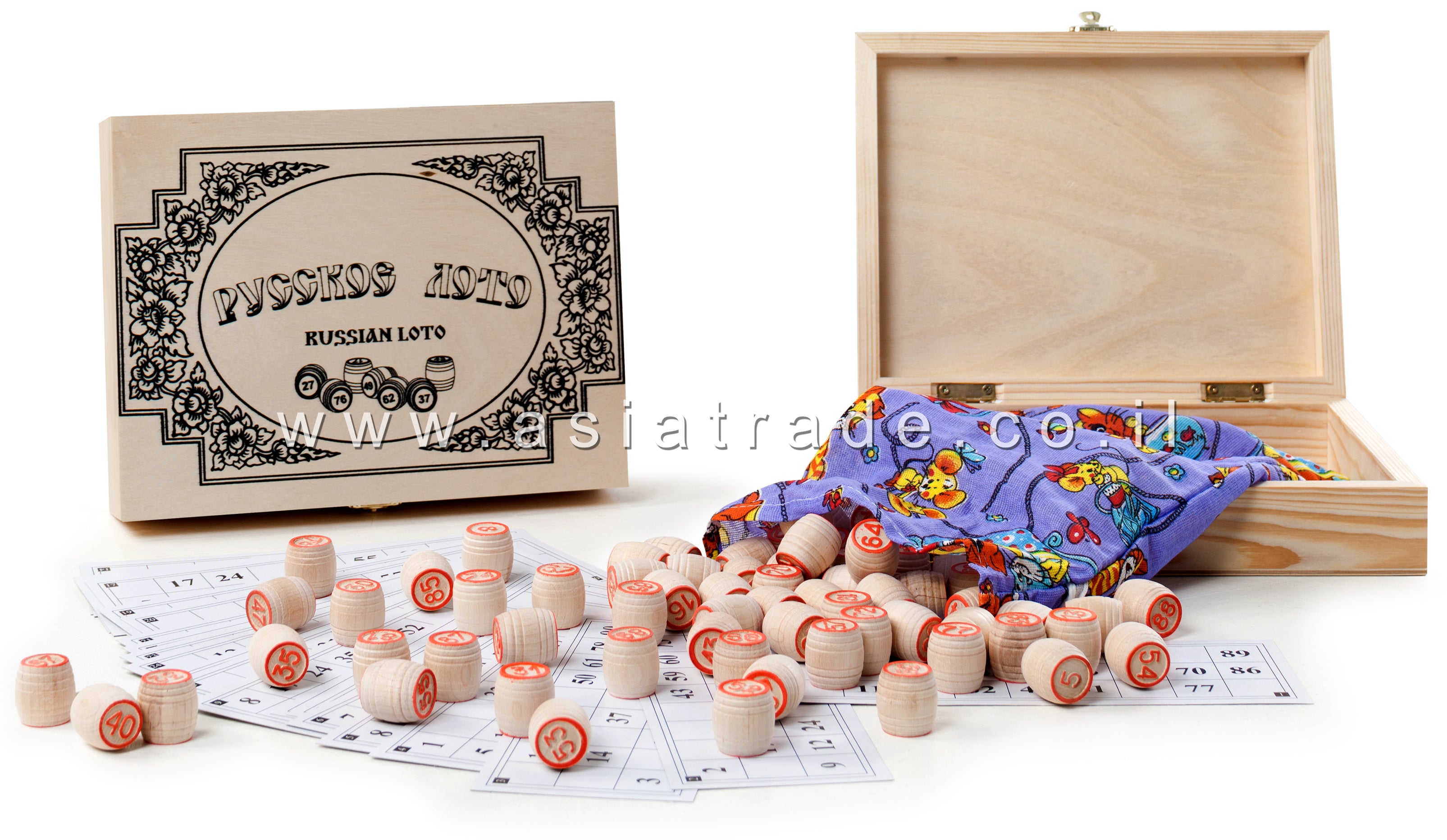 משחק לוח בינגו רוסי קופסת עץ - טבעי